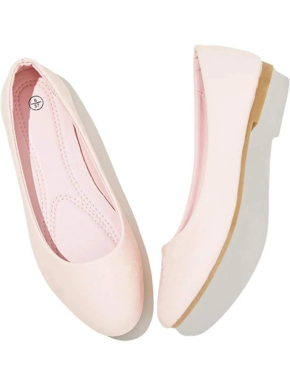 Women's Pink Embroidery PU Leather Comfortable Ballet Flat Slip on Casual Shoes